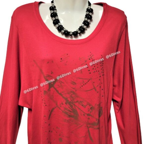 𝅺RED Long Sleeve Tunic Sequin Top Various Sizes XS  S  L  XL - Picture 2 of 6